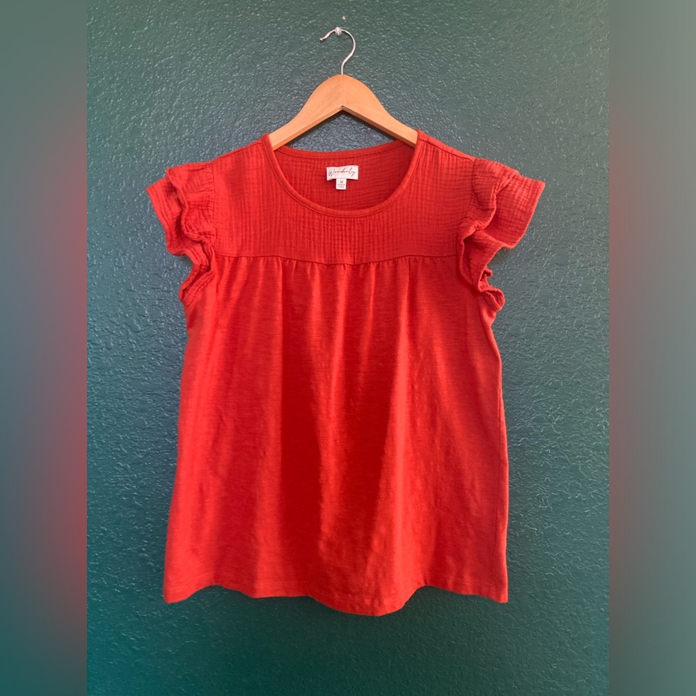 Wonderly Red/Brown women’s Ruffle Sleeve Top